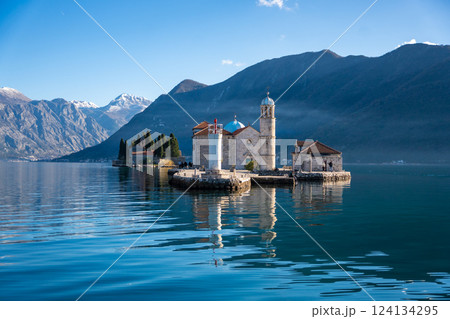 Saint George Island and Church of Our Lady of the Rocks near Perast in Montenegro. Boka Kotor bay, Europe. Saint George Island and Church of Our Lady of the Rocks near Perast in Montenegro. Boka Kotor bay, Europe. 124134295