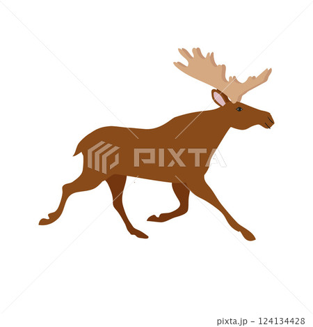 Vector flat hand drawn running moose 124134428