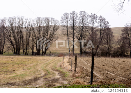 Hilly agricultural area in winter, early spring. 124134518