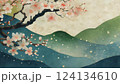 和紙と水彩の浮世絵風サクラの背景 124134610