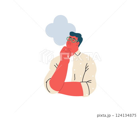Thinking people, modern flat vector concept illustration- man standing thoughtfully, looking upwards, bubble near his head Metaphor for reflection, analysis, introspection, contemplation, deep thought Thinking people, modern flat vector concept illustration- man standing thoughtfully, looking upwards, bubble near his head Metaphor for reflection, analysis, introspection, contemplation, deep thought 124134875