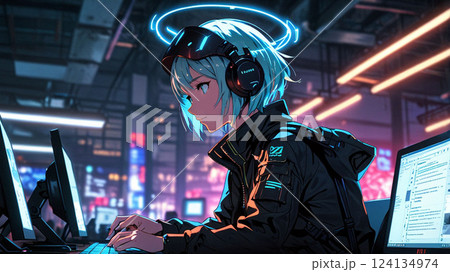 女性サイボーグのアニメイラスト 124134974