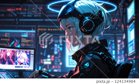 女性サイボーグのアニメイラスト 124134984