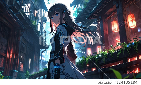 青い薔薇と女性 124135184