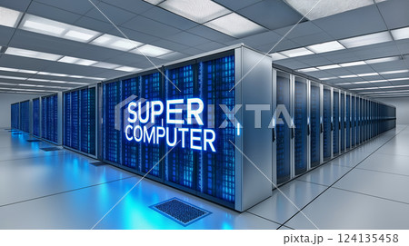 最先端のスーパコンピュータールームイメージ 最先端のスーパコンピュータールームイメージ 124135458