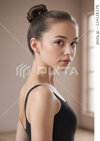 レオタードの若い女性 124136176