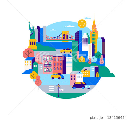 Stylized and Artistic New York City Landmarks Illustration 124136434