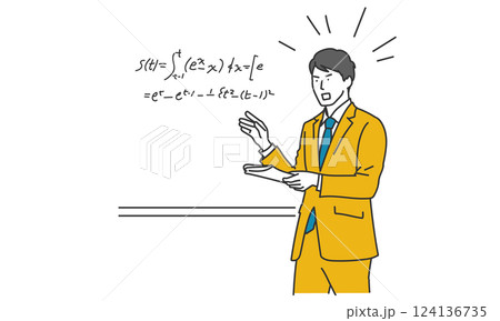 数学を教える熱血講師のシンプルタッチイラスト 数学を教える熱血講師のシンプルタッチイラスト 124136735