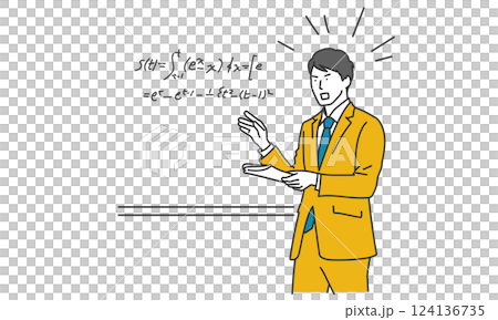 数学を教える熱血講師のシンプルタッチイラスト 数学を教える熱血講師のシンプルタッチイラスト 124136735