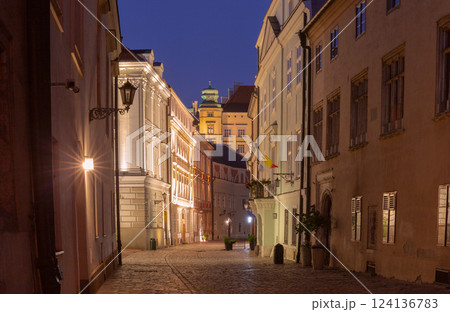 Old Street at Night in Krakow, Poland 124136783