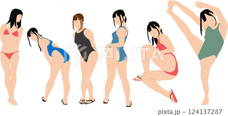 ポーズをとる水着を着た女性のイラストセット 124137287