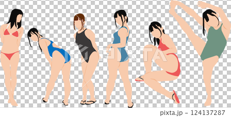 ポーズをとる水着を着た女性のイラストセット 124137287