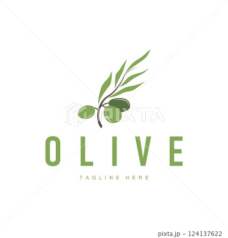 vintage design of olive plant, garden plant producing olive oil, illustration of simple olive logo, symbol, template vintage design of olive plant, garden plant producing olive oil, illustration of simple olive logo, symbol, template 124137622