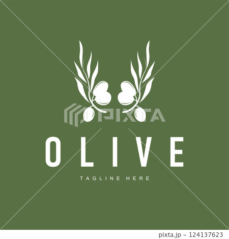 vintage design of olive plant, garden plant producing olive oil, illustration of simple olive logo, symbol, template vintage design of olive plant, garden plant producing olive oil, illustration of simple olive logo, symbol, template 124137623