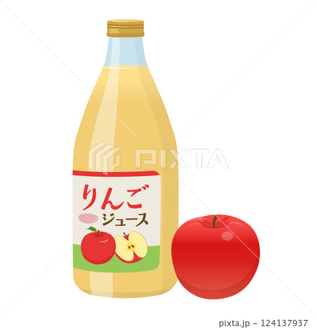 瓶に入ったリンゴジュースとりんご_ベクターイラスト 124137937