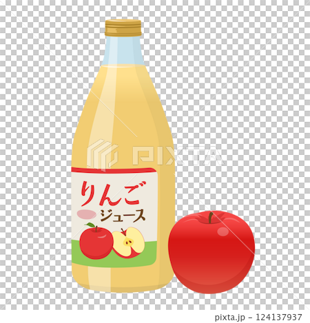 瓶に入ったリンゴジュースとりんご_ベクターイラスト 124137937