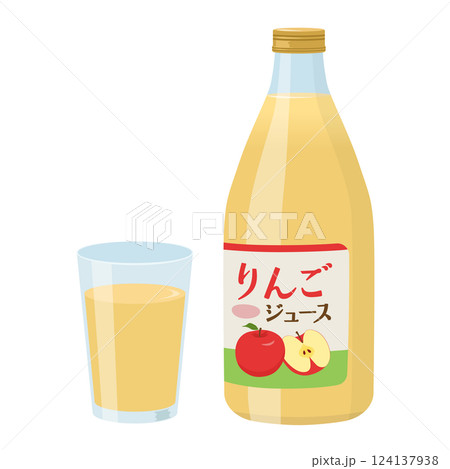 瓶に入ったリンゴジュースとコップ_ベクターイラスト 124137938