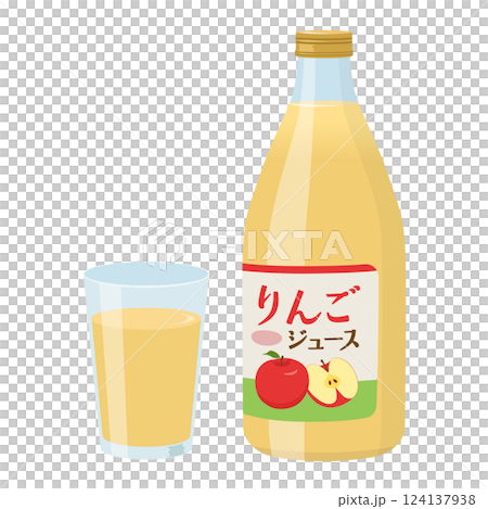 瓶に入ったリンゴジュースとコップ_ベクターイラスト 124137938