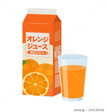 紙パックのオレンジジュースとコップ_ベクターイラスト 紙パックのオレンジジュースとコップ_ベクターイラスト 124138182