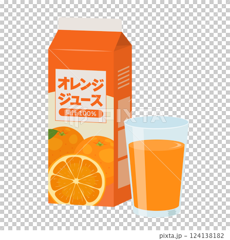 紙パックのオレンジジュースとコップ_ベクターイラスト 紙パックのオレンジジュースとコップ_ベクターイラスト 124138182
