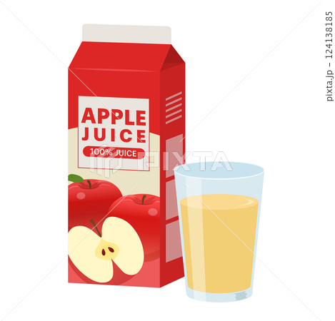 紙パックのリンゴジュースとコップ_ベクターイラスト 紙パックのリンゴジュースとコップ_ベクターイラスト 124138185