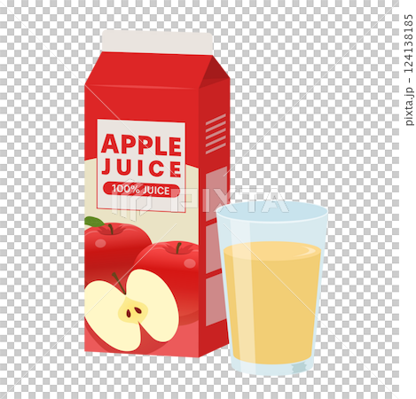 紙パックのリンゴジュースとコップ_ベクターイラスト 紙パックのリンゴジュースとコップ_ベクターイラスト 124138185