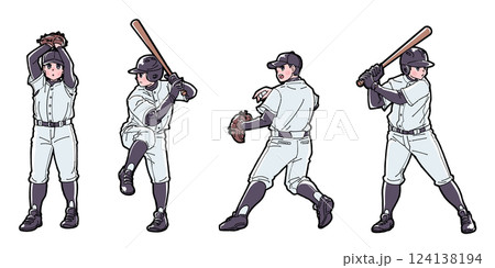 野球をする男の子のイラストセット 124138194