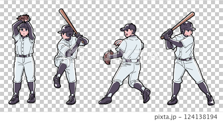 Illustration set of a boy playing baseball Illustration set of a boy playing baseball 124138194