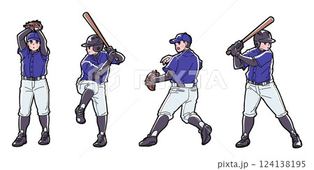 野球をする男の子のイラストセット 124138195