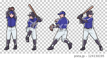 野球をする男の子のイラストセット 124138195