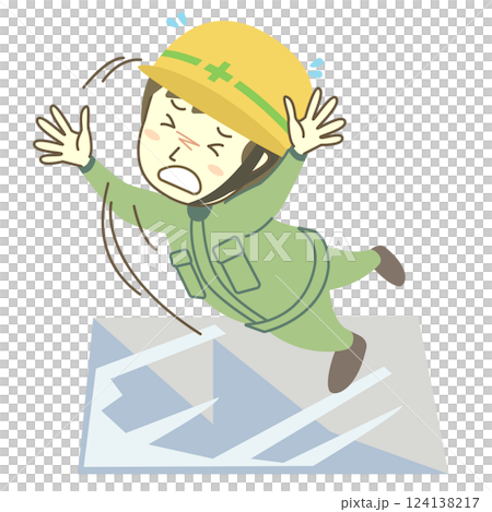 男建築工人在濕滑的地板上滑倒 124138217