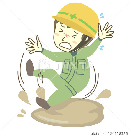 油の上で転倒する男性建設作業員 124138386