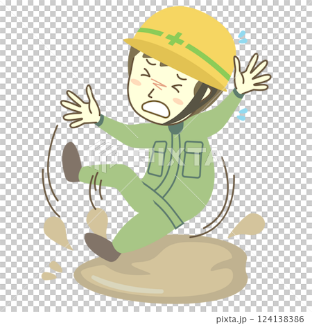 油の上で転倒する男性建設作業員 124138386