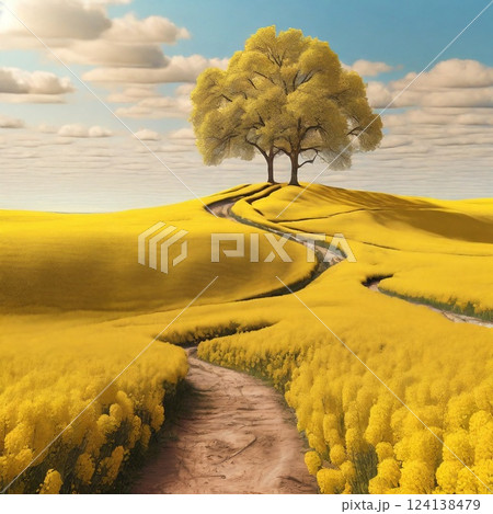 春の訪れを告げる菜の花畑の風景 124138479