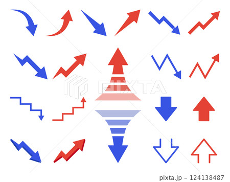プレゼンや資料作成に使える赤と青の矢印セット 124138487