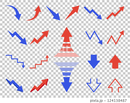プレゼンや資料作成に使える赤と青の矢印セット 124138487