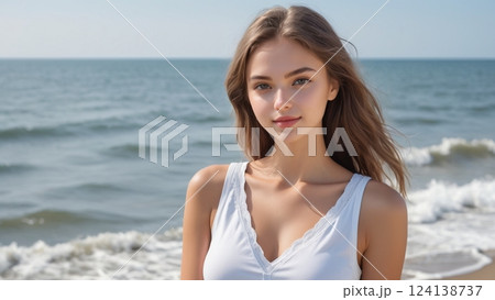 美しい海岸の女性 124138737