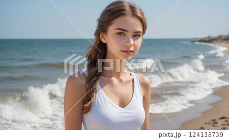 美しい海岸の女性 124138739