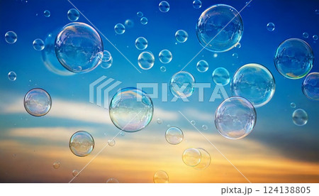 夕焼け空に浮かぶシャボン玉 夕焼け空に浮かぶシャボン玉 124138805