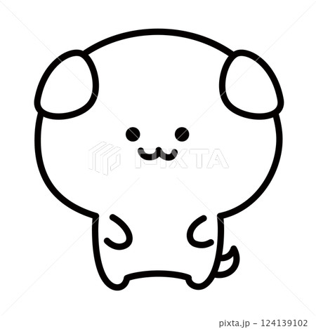 犬　子犬　白い犬　かわいい　二頭身　キャラクター　線画　直立 124139102