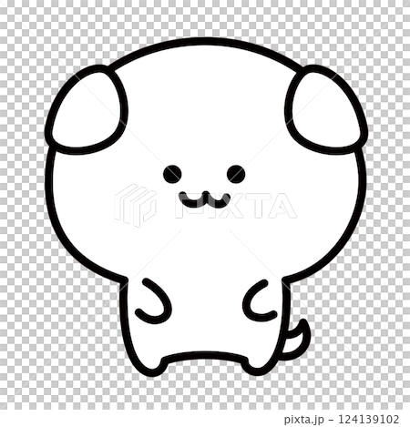 犬　子犬　白い犬　かわいい　二頭身　キャラクター　線画　直立 124139102