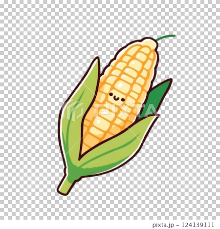 デフォルメ、とうもろこし、キャラクターのイラスト、素材、アイコン、野菜、背景なし デフォルメ、とうもろこし、キャラクターのイラスト、素材、アイコン、野菜、背景なし 124139111
