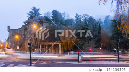 Grenoble street with Bastille fortress in winter morning Grenoble street with Bastille fortress in winter morning 124139595