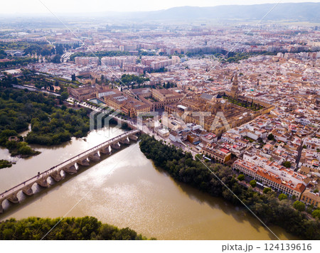 Cordoba with Roman Bridge over the Guadalquivir and the Mosque-Cathedral 124139616