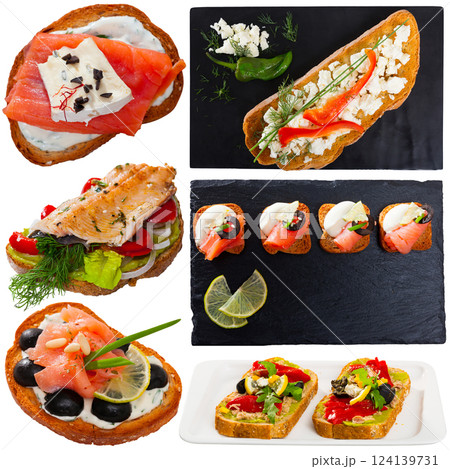 Sandwiches and toasts on white background Sandwiches and toasts on white background 124139731