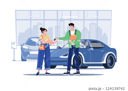 Young Smiling Woman Getting Key To A New Car 124139742