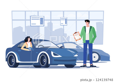 Young Woman Testing A Car In A Car Showroom 124139748