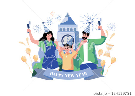 Family Celebrating On New Year's Eve 124139751
