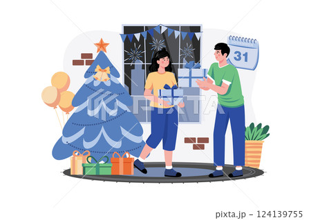Man Gifting Christmas Gift To Woman 124139755
