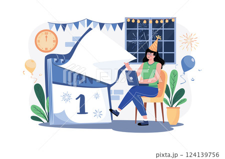 A Girl Greeting A New Year's Eve A Girl Greeting A New Year's Eve 124139756